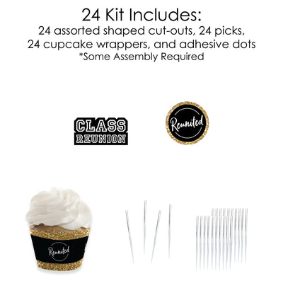Reunited - Cupcake Decoration - School Class Reunion Party Cupcake Wrappers and Treat Picks Kit - Set of 24
