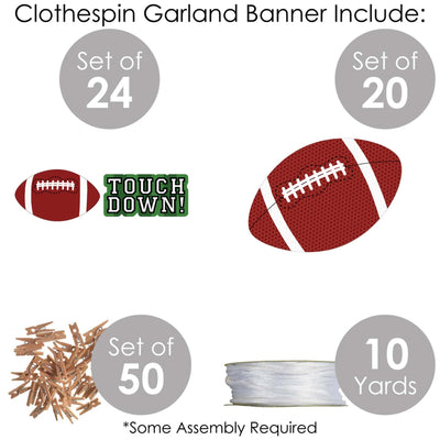 End Zone - Football - Baby Shower or Birthday Party DIY Decorations - Clothespin Garland Banner - 44 Pieces