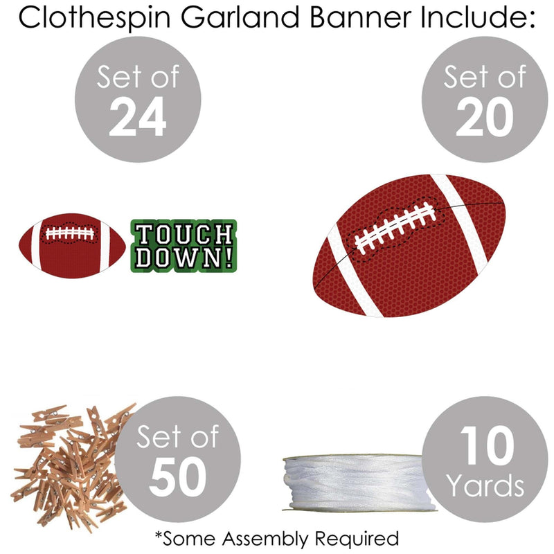 End Zone - Football - Baby Shower or Birthday Party DIY Decorations - Clothespin Garland Banner - 44 Pieces