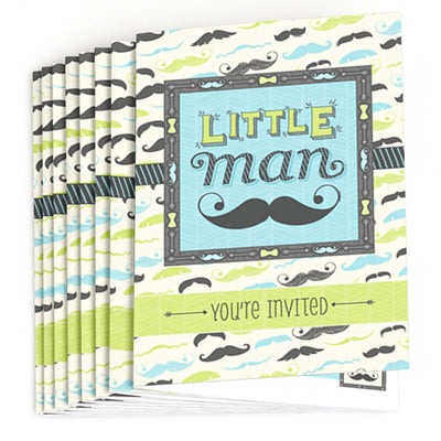 Dashing Little Man Mustache Party - Baby Shower Fill In Invitations - 8 ct