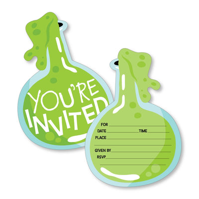 Scientist Lab - Shaped Fill-In Invitations - Mad Science Baby Shower or Birthday Party Invitation Cards with Envelopes - Set of 12