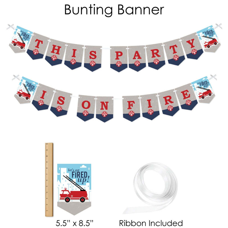 Fired Up Fire Truck - Firefighter Firetruck Baby Shower or Birthday Party Supplies - Banner Decoration Kit - Fundle Bundle