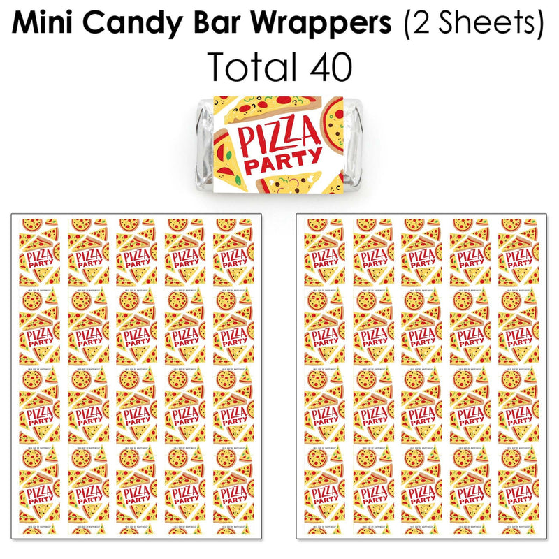 Pizza Party Time - Mini Candy Bar Wrappers, Round Candy Stickers and Circle Stickers - Baby Shower or Birthday Party Candy Favor Sticker Kit - 304 Pieces