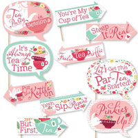 Funny Floral Let's Par-Tea - Garden Tea Party Photo Booth Props Kit - 10 Piece