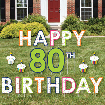 80th Birthday - Cheerful Happy Birthday - Yard Sign Outdoor Lawn Decorations - Colorful Eightieth Birthday Party Yard Signs - Happy 80th Birthday