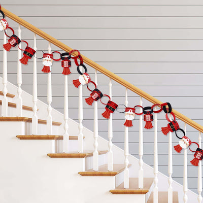 Jolly Santa Claus - 90 Chain Links and 30 Paper Tassels Decoration Kit - Christmas Party Paper Chains Garland - 21 feet
