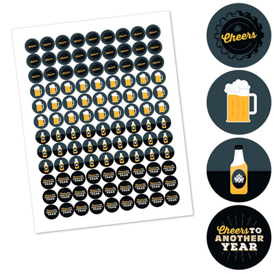 Cheers and Beers Happy Birthday - Round Candy Sticker Favors - Labels Fit Hershey's Kisses (1 sheet of 108)