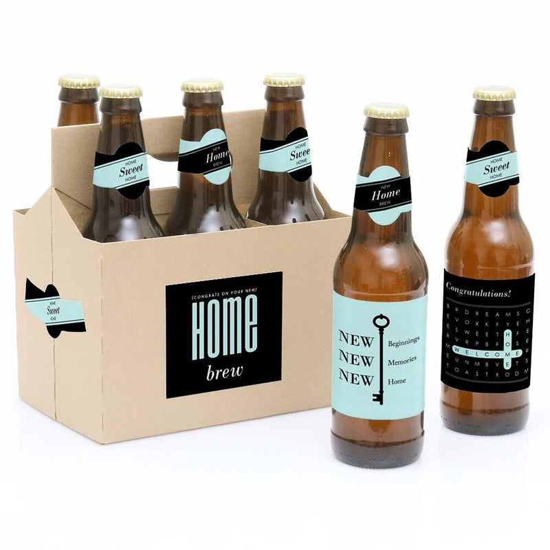 Home Sweet Home - Decorations for Women and Men - 6 Beer Bottle Labels and 1 Carrier - Housewarming Gift for Women and Men