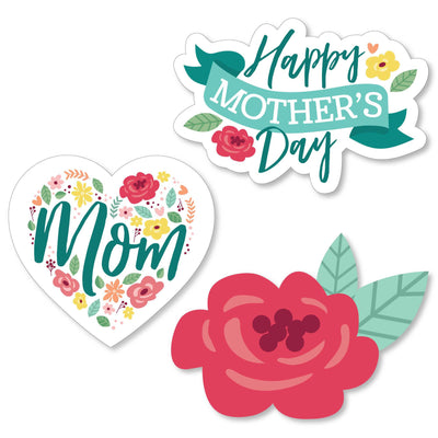 Colorful Floral Happy Mother's Day - DIY Shaped We Love Mom Party Cut-Outs - 24 Count