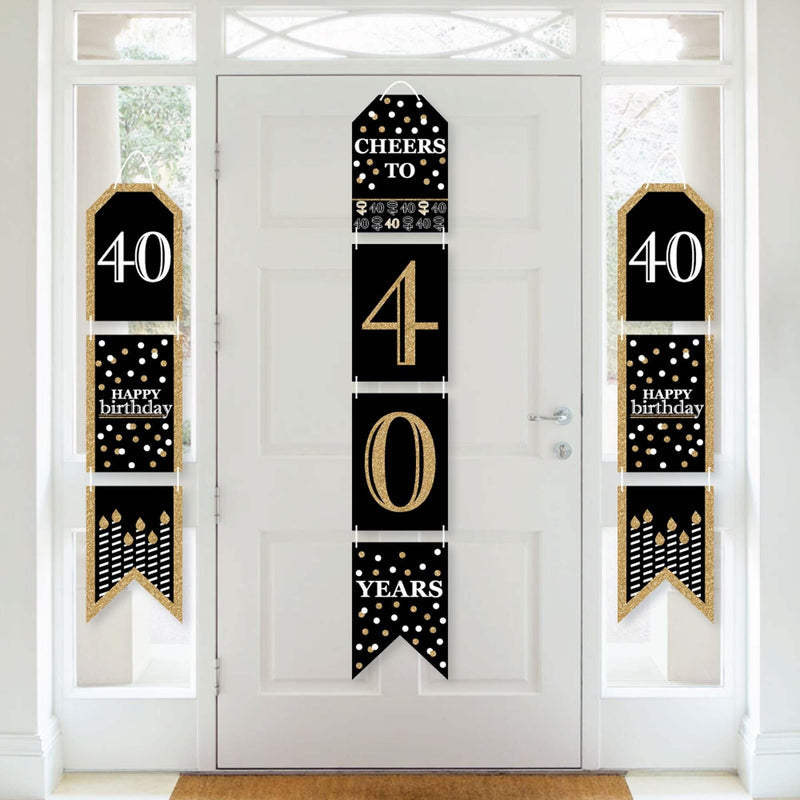 Adult 40th Birthday - Gold - Hanging Vertical Paper Door Banners - Birthday Party Wall Decoration Kit - Indoor Door Decor