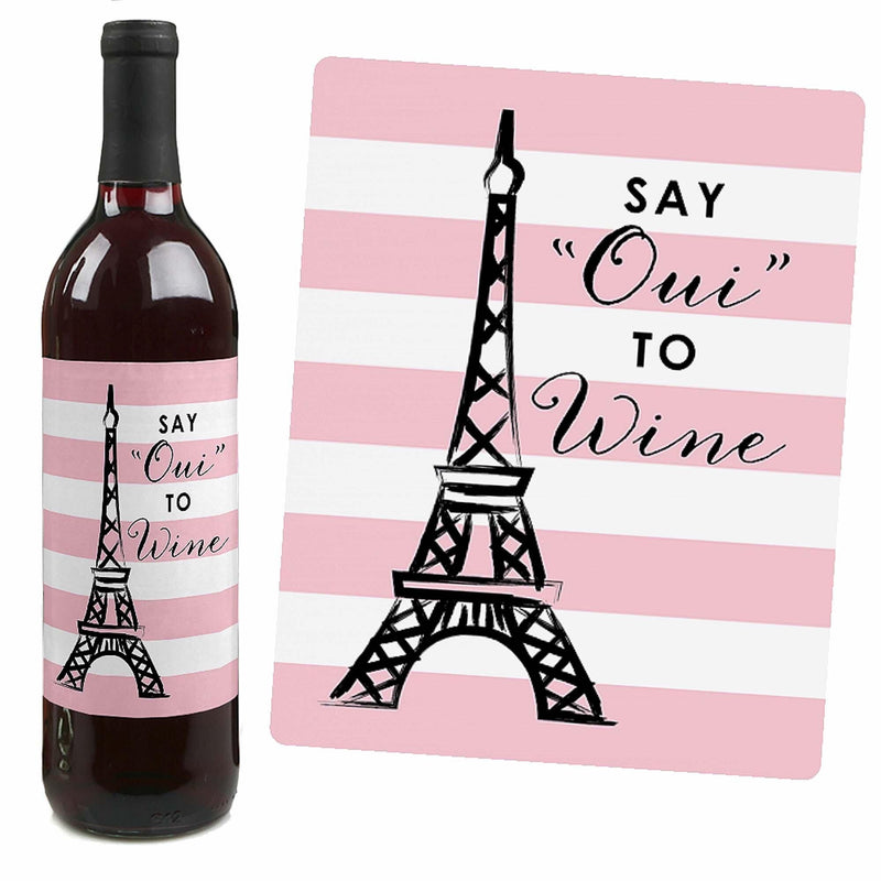 Paris, Ooh La La - Paris Themed Baby Shower or Birthday Party Decorations for Women and Men - Wine Bottle Label Stickers - Set of 4