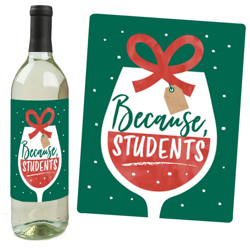 Teacher Holiday Presents - Teacher Appreciation Christmas Gifts Decorations for Women and Men - Wine Bottle Label Stickers - Set of 4