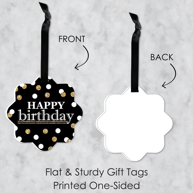 Adult Happy Birthday - Gold - Assorted Hanging Birthday Party Favor Tags - Gift Tag Toppers - Set of 12