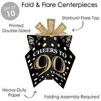 Adult 90th Birthday - Gold - Table Decorations - Birthday Party Fold and Flare Centerpieces - 10 Count