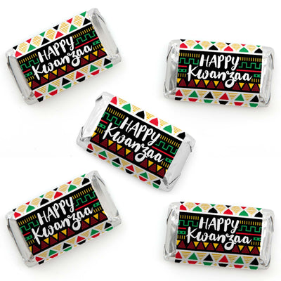 Happy Kwanzaa - Mini Candy Bar Wrapper Stickers - African Heritage Holiday Small Favors - 40 Count