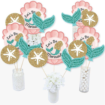 Let's Be Mermaids - Baby Shower or Birthday Party Centerpiece Sticks - Table Toppers - Set of 15