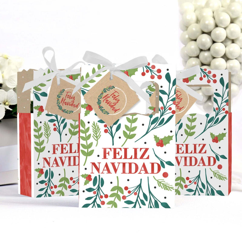 Feliz Navidad - Holiday and Spanish Christmas Party Favor Boxes - Set of 12