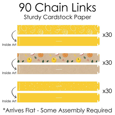 Sukkot - 90 Chain Links and 30 Paper Tassels Decoration Kit - Sukkah Jewish Holiday Paper Chains Garland - 21 feet