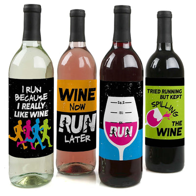 Set The Pace - Running - Wine Bottle Gift Labels - Track, Cross Country or Marathon Party Decorations for Women and Men - Wine Bottle Label Stickers - Set of 4