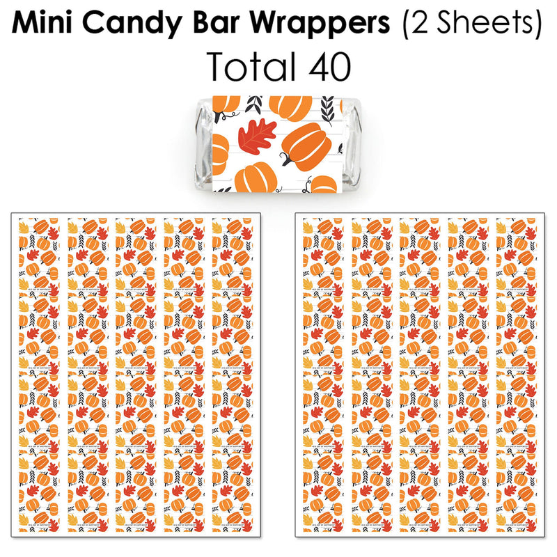 Fall Pumpkin - Mini Candy Bar Wrappers, Round Candy Stickers and Circle Stickers - Halloween or Thanksgiving Party Candy Favor Sticker Kit - 304 Pieces