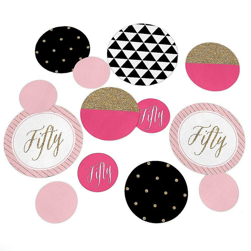 Chic 50th Birthday - Pink, Black and Gold - Birthday Party Giant Circle Confetti - 50th Birthday Party Decorations - Large Confetti 27 Count