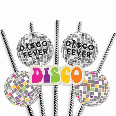 70's Disco - Paper Straw Decor - 1970s Party Striped Decorative Straws - Set of 24