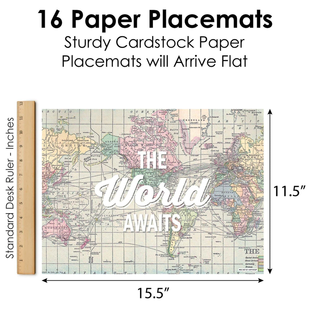 World Awaits - Party Table Decorations - Travel Themed Party Placemats - Set of 16