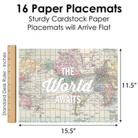 World Awaits - Party Table Decorations - Travel Themed Party Placemats - Set of 16