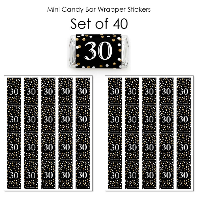Adult 30th Birthday - Gold - Mini Candy Bar Wrapper Stickers - Birthday Party Small Favors - 40 Count