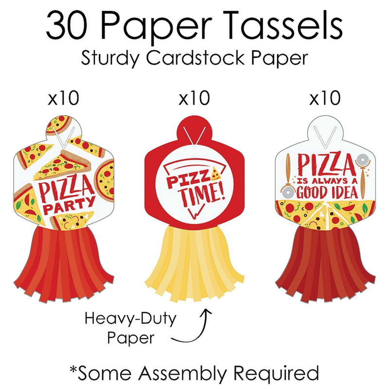 Pizza Party Time - 90 Chain Links and 30 Paper Tassels Decoration Kit - Baby Shower or Birthday Party Paper Chains Garland - 21 feet