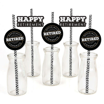 Happy Retirement - Retirement Party Straw Decor with Striped Paper Straws - Set of 24