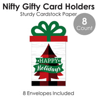 Holiday Plaid Trees - Buffalo Plaid Christmas Party Money and Gift Card Sleeves - Nifty Gifty Card Holders - Set of 8