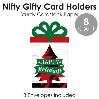 Holiday Plaid Trees - Buffalo Plaid Christmas Party Money and Gift Card Sleeves - Nifty Gifty Card Holders - Set of 8
