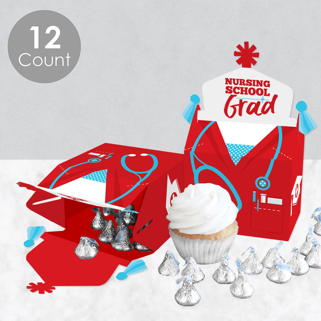 Nurse Graduation - Treat Box Party Favors - Medical Nursing Graduation Party Goodie Gable Boxes - Set of 12