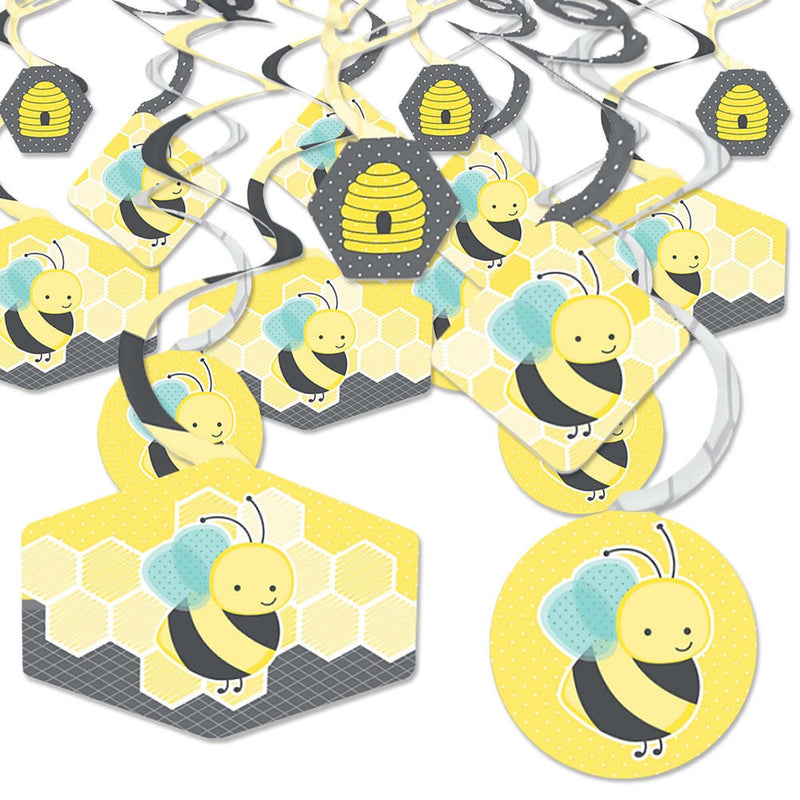 Honey Bee - Baby Shower or Birthday Party Hanging Decor - Party Decoration Swirls - Set of 40