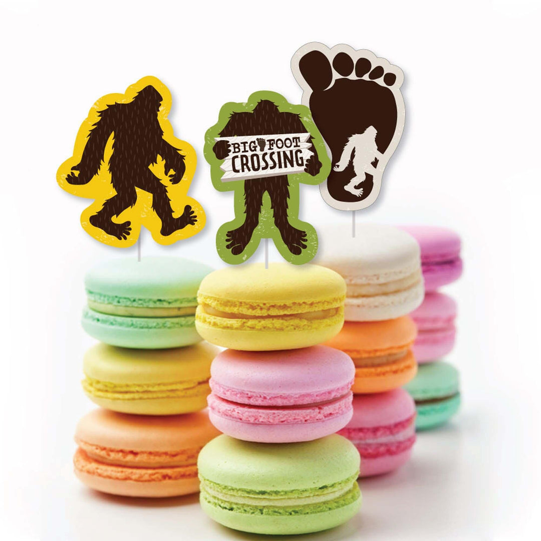 Sasquatch Crossing - Dessert Cupcake Toppers - Bigfoot Party or Birthday Party Clear Treat Picks - Set of 24