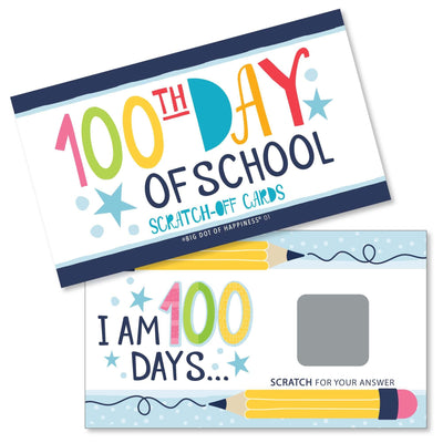Happy 100th Day of School - 100 Days Party Game Scratch Off Cards - 22 Count