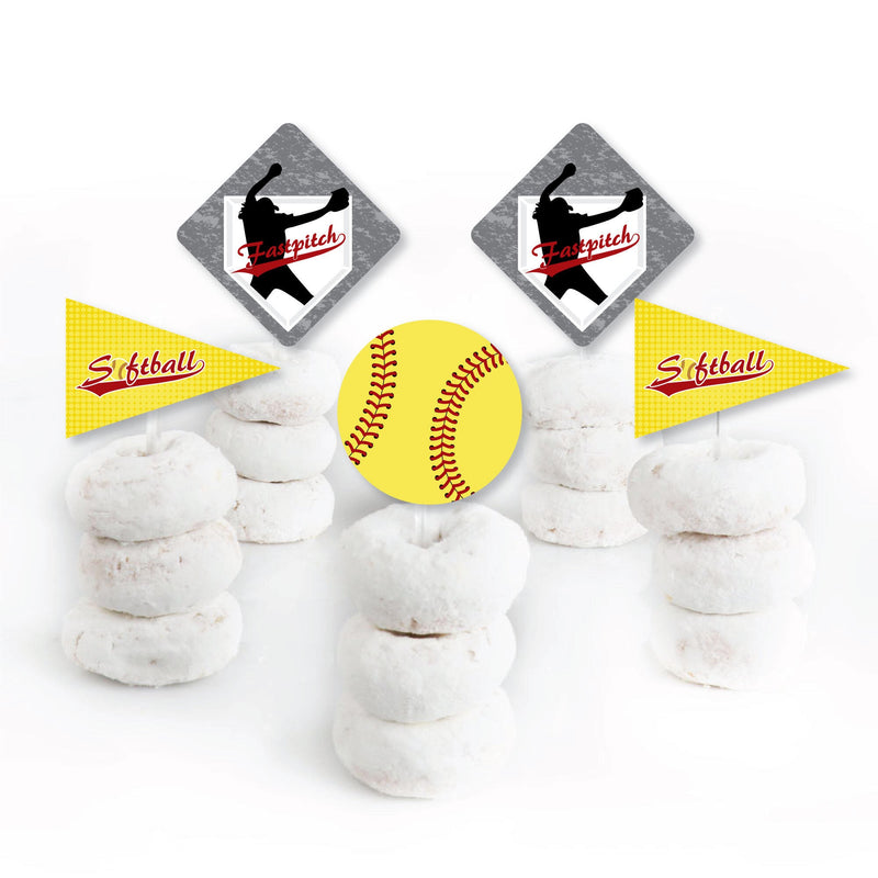 Grand Slam - Fastpitch Softball - Dessert Cupcake Toppers - Birthday Party or Baby Shower Clear Treat Picks - Set of 24