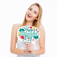 Colorful Floral Happy Mother's Day - We Love Mom Party Photo Booth Props Kit - 20 Count