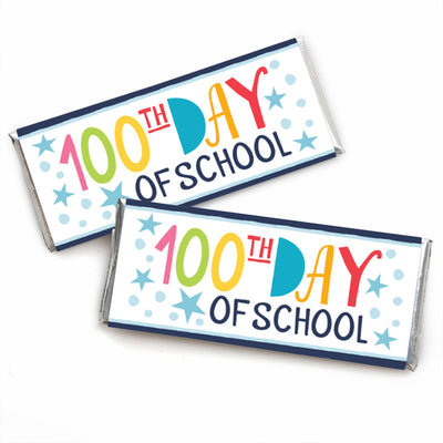 Happy 100th Day of School - Candy Bar Wrapper 100 Days Party Favors - Set of 24