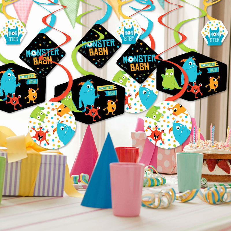 Monster Bash - Little Monster Birthday Party or Baby Shower Hanging Decor - Party Decoration Swirls - Set of 40