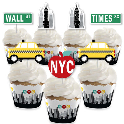 NYC Cityscape - Cupcake Decorations - New York City Party Cupcake Wrappers and Treat Picks Kit - Set of 24