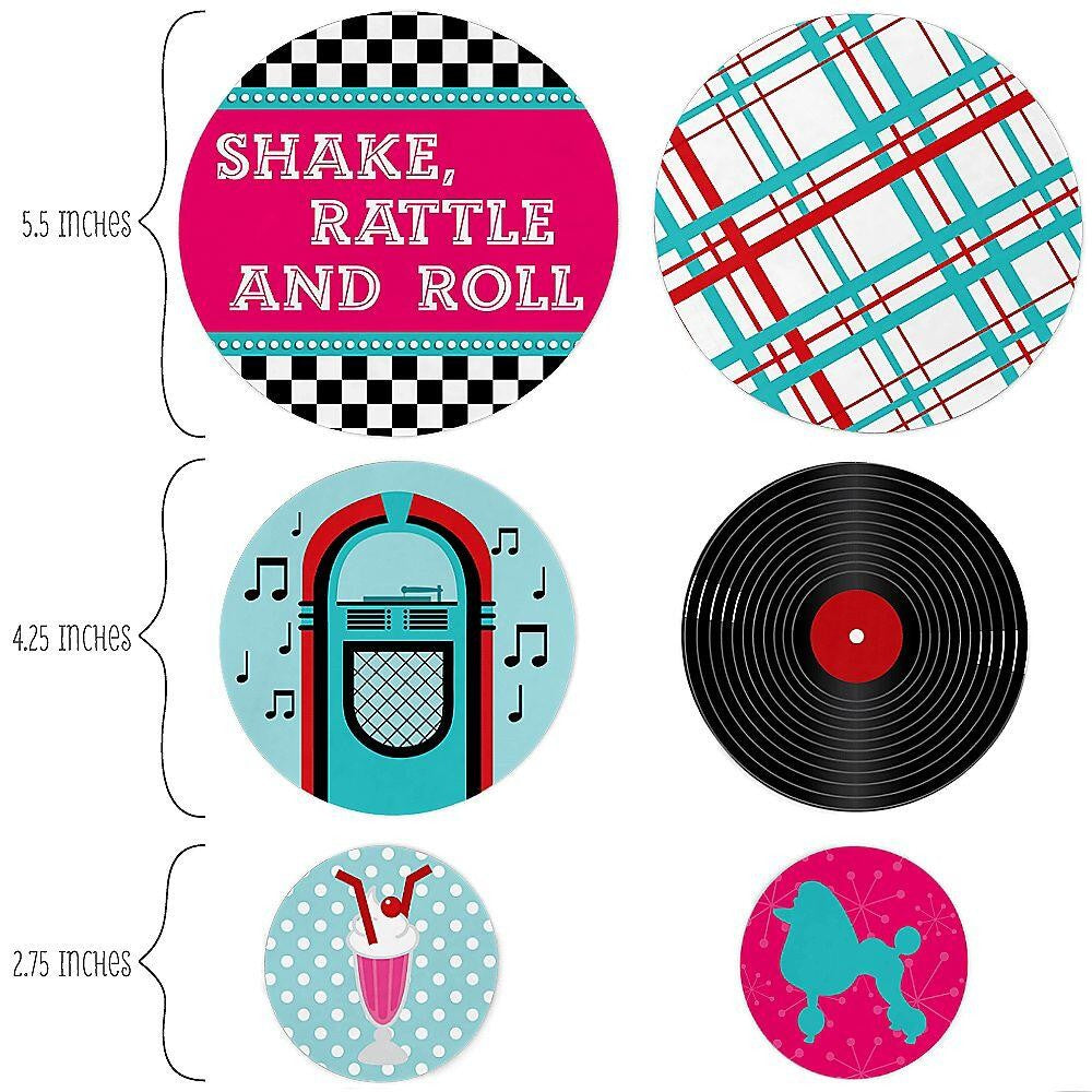 50's Sock Hop - 1950s Rock N Roll Giant Circle Confetti - Fifties Party Decorations - Large Confetti 27 Count