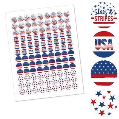 Stars & Stripes - Round Candy Labels Memorial Day, 4th of July and Labor Day USA Patriotic Party Favors - Fits Hershey's Kisses - 108 ct