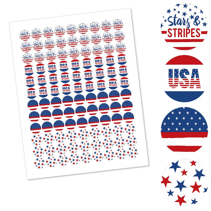 Stars & Stripes - Round Candy Labels Memorial Day, 4th of July and Labor Day USA Patriotic Party Favors - Fits Hershey&