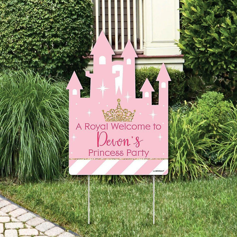 Little Princess Crown - Party Decorations - Pink and Gold Princess Baby Shower or Birthday Party Personalized Welcome Yard Sign
