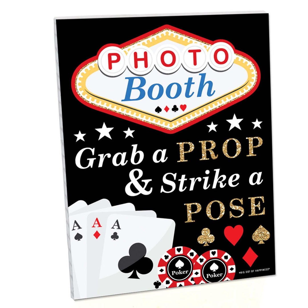 Las Vegas Photo Booth Sign - Casino Party Decorations - Printed on Sturdy Plastic Material - 10.5 x 13.75 inches - Sign with Stand - 1 Piece