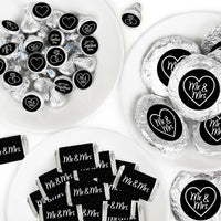 Mr. and Mrs. - Mini Candy Bar Wrappers, Round Candy Stickers and Circle Stickers - Black and White Wedding or Bridal Shower Candy Favor Sticker Kit - 304 Pieces
