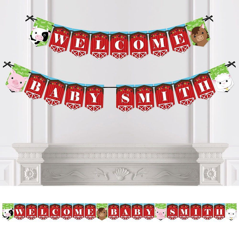 Personalized Farm Animals - Custom Barnyard Baby Shower Bunting Banner and Decorations - Welcome Baby Custom Name Banner