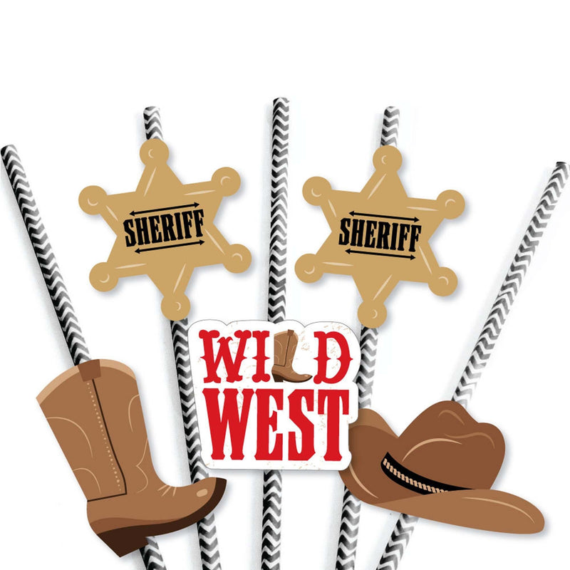 Western Hoedown - Paper Straw Decor - Wild West Cowboy Party Striped Decorative Straws - Set of 24